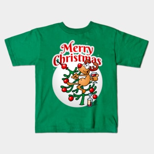 A reindeer in a Christmas tree - Merry Christmas Kids T-Shirt